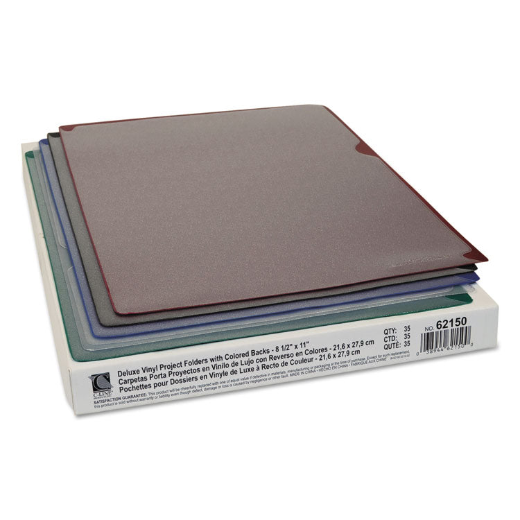 Deluxe Vinyl Project Folders, Letter Size, Assorted Colors, 35/Box