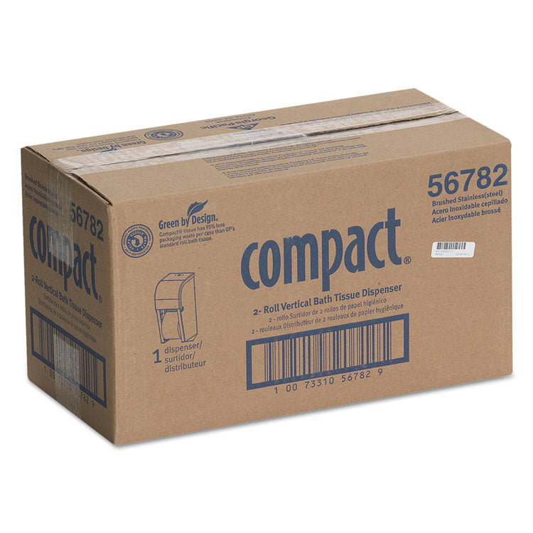 Compact Vertical Double Roll Coreless Dispenser, 6 x 6.5 x 13.5, Stainless Steel