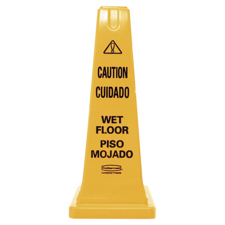 Multilingual Wet Floor Safety Cone, 10.55 x 10.5 x 25.63, Yellow