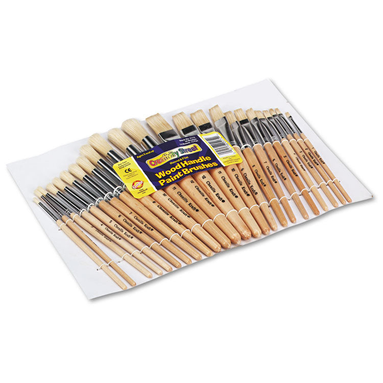 Preschool Brush Set, Sizes 1-12, Natural Bristle, Flat, Round Profiles, 24/Set
