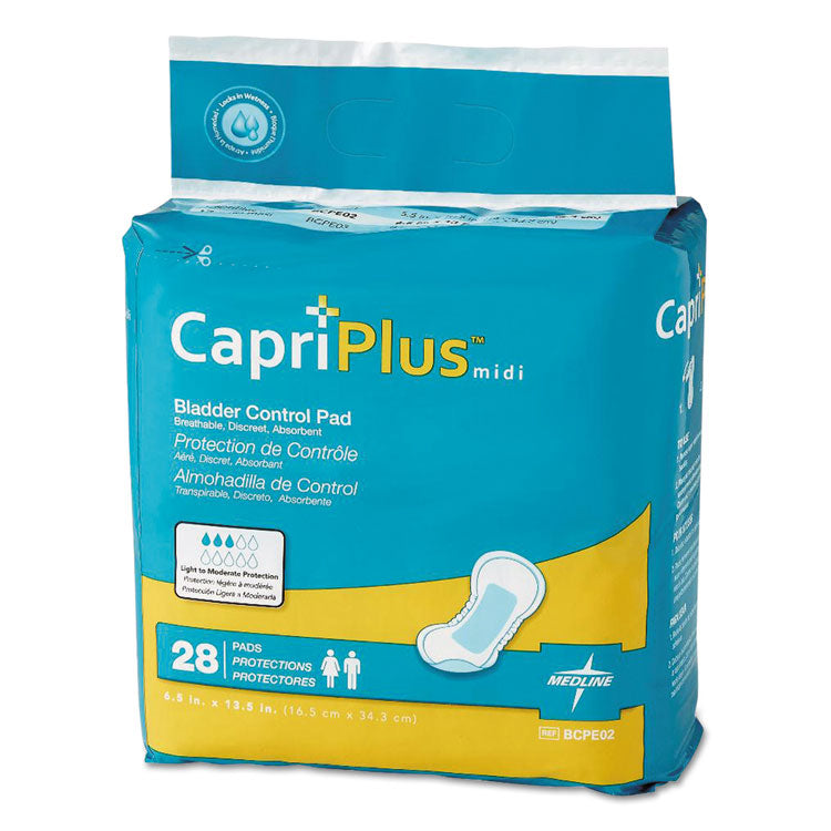 Capri Plus Bladder Control Pads, Extra Plus, 6.5 x 13.5, 28/Pack, 6/Carton