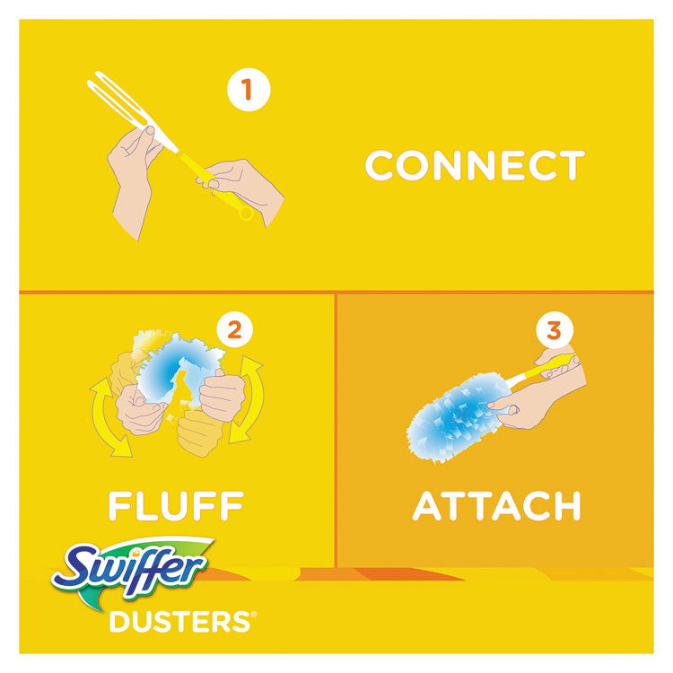 Dusters Starter Kit, Dust Lock Fiber, 6" Handle with Five Refill Dusters, Blue/Yellow