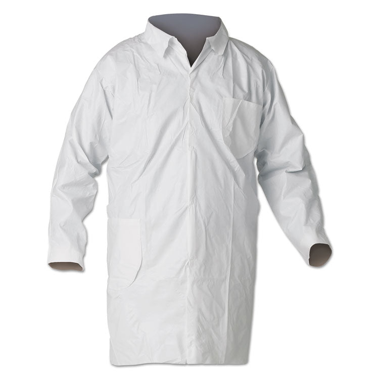 A40 Liquid and Particle Protection Lab Coats, Open Wrists, Medium, White, 30/Carton