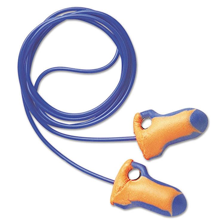 Laser Trak Detectable Single-Use Earplugs, Corded, 32 dB NRR, One Size Fits Most, Orange/Blue Bell/T-Shape Plugs, 100/Box