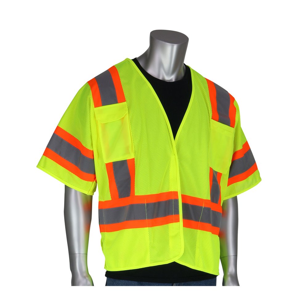 PIP CL3 MSH Brkwy Vest 4 PK H&L CL 2 Tone Tape LY, 50/Case