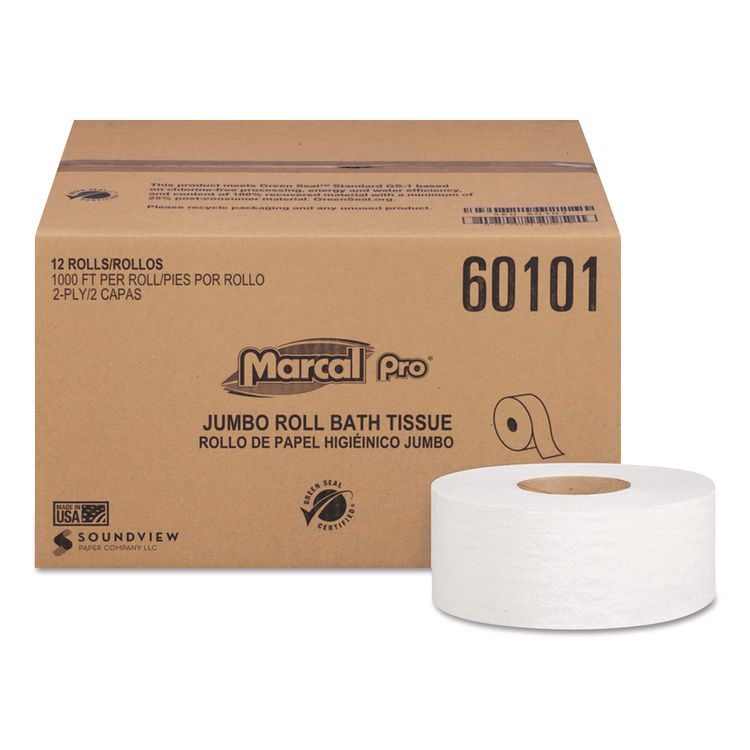 100% Recycled Bathroom Tissue, Septic Safe, 2-Ply, 3.3" x 1,000 ft, White, 12 Rolls/Carton