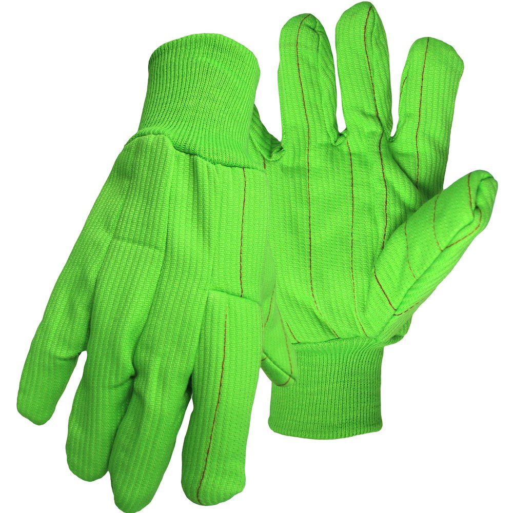 BOSS by PIP HI-VIS GRN POLYE./COTT.CORDED Dble Palm Glove L (Pair)