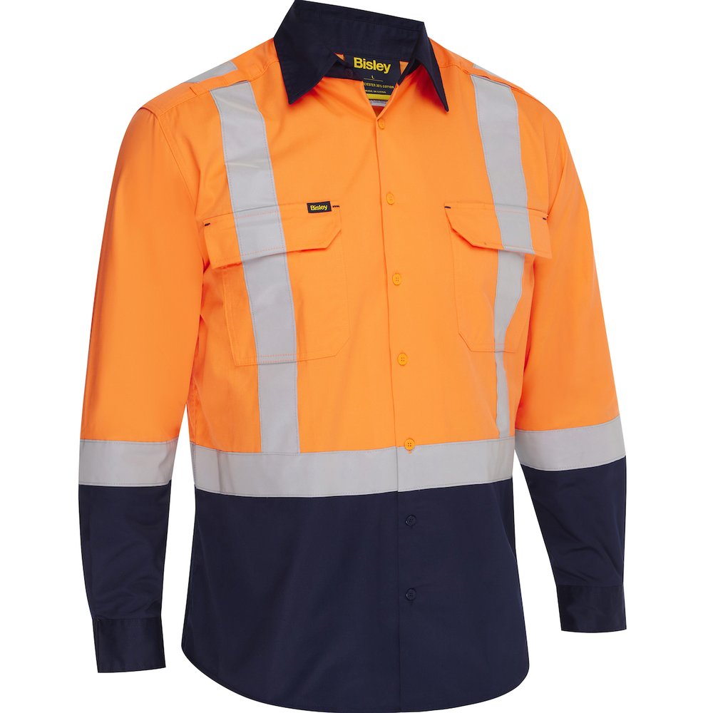Bisley Workwear by PIP T R CL2 Vented L.sleevebutton Navy Ind. Wash 6X