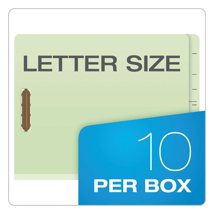 End Tab Classification Folders, Straight Tab, Expands 1.75", 1 Divider, 4 Fasteners, Letter Size, Pale Green, 10/Box