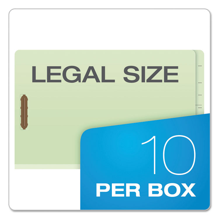 End Tab Classification Folders, Straight Tab, Expands 2", 2 Dividers, 6 Fasteners, Legal Size, Pale Green, 10/Box