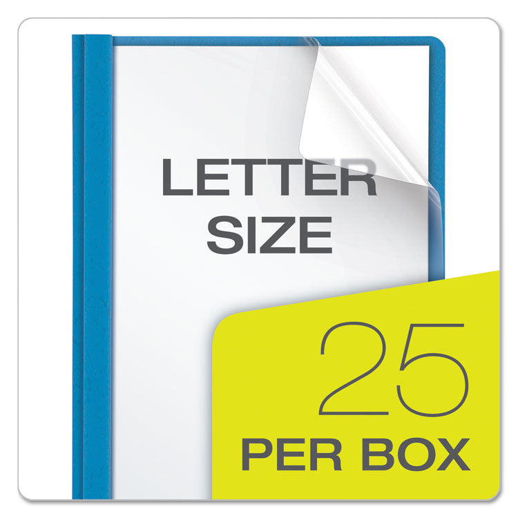 Clear Front Standard Grade Report Cover, Three-Prong Fastener, 0.5" Capacity, 8.5 x 11, Clear/Light Blue, 25/Box