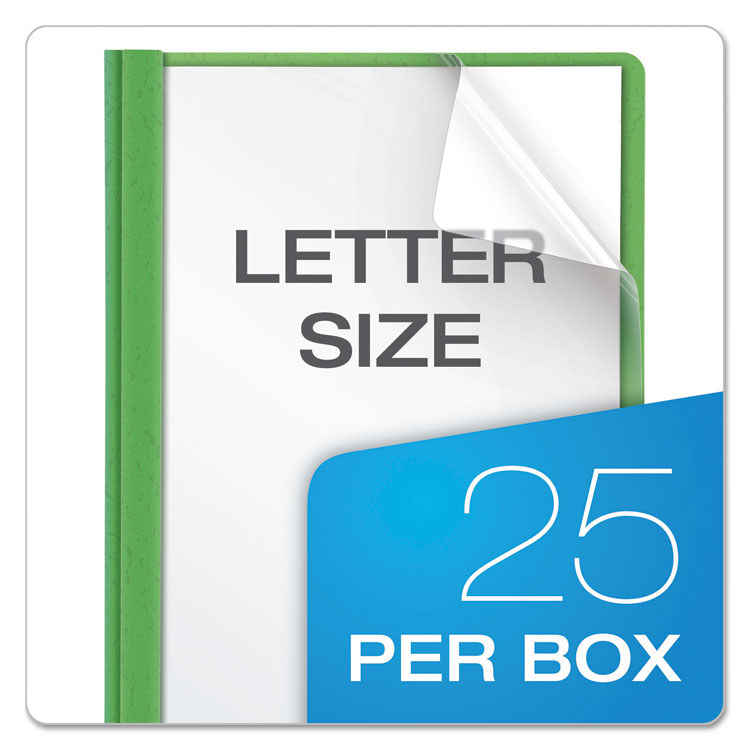 Clear Front Standard Grade Report Cover, Three-Prong Fastener, 0.5" Capacity, 8.5 x 11, Clear/Green, 25/Box