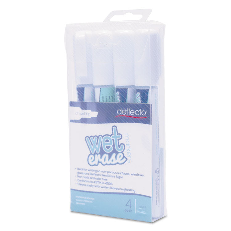 Wet Erase Markers, Medium Chisel Tip, White, 4/Pack