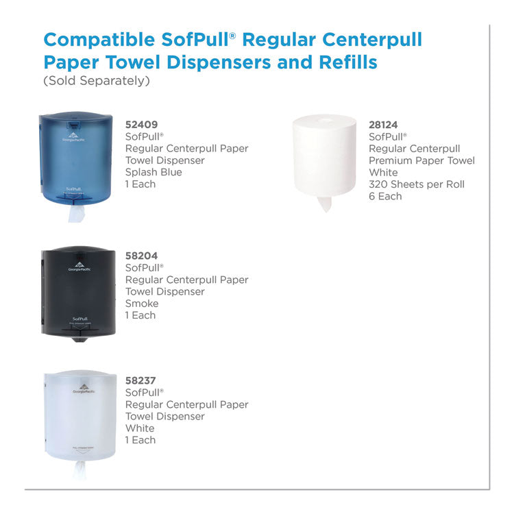 SofPull CenterPull Perforated Paper Towels, 1-Ply, 7.8 x 15, White, 320/Roll, 6 Rolls/Carton