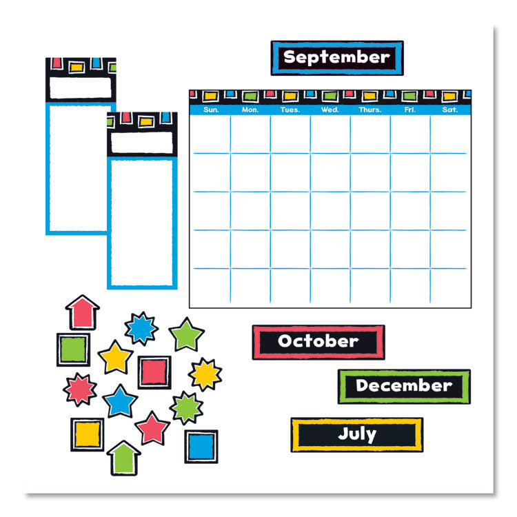 Bold Strokes Wipe-Off Calendar Bulletin Board Set, 30-Piece Set, 12-Month Calendar, 18" x 26.5", Assorted Colors