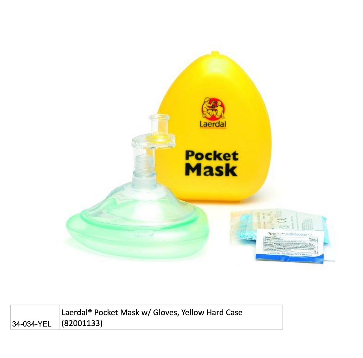Kemp USA Laerdal® Pocket Mask w/ Gloves, Yellow Hard Case (82001133)