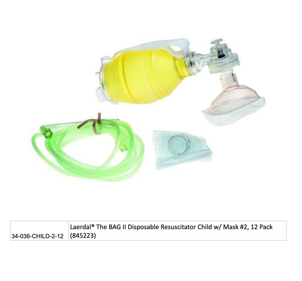 Kemp USA Laerdal® The BAG II Disposable Resuscitator Child w/ Mask #2, 12 Pack (845223)