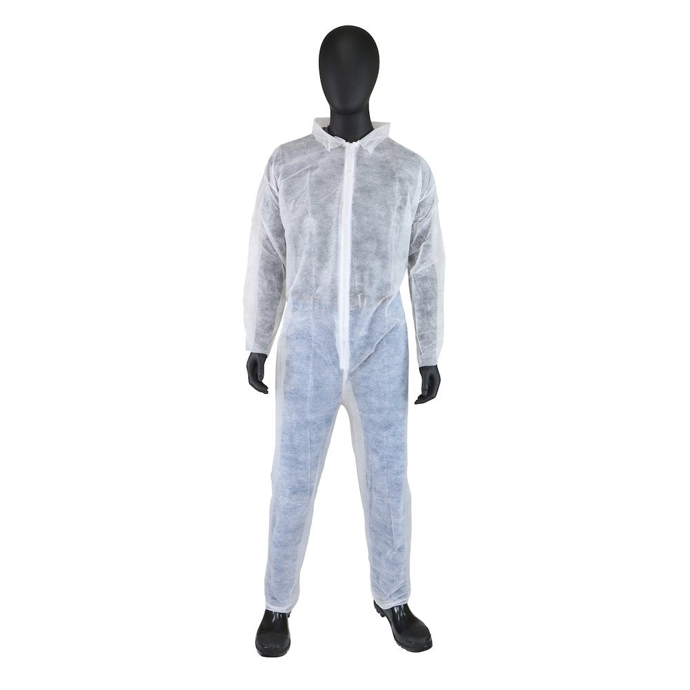 PIP SBP White Coverall Zipper Front- Collar, 25/Case