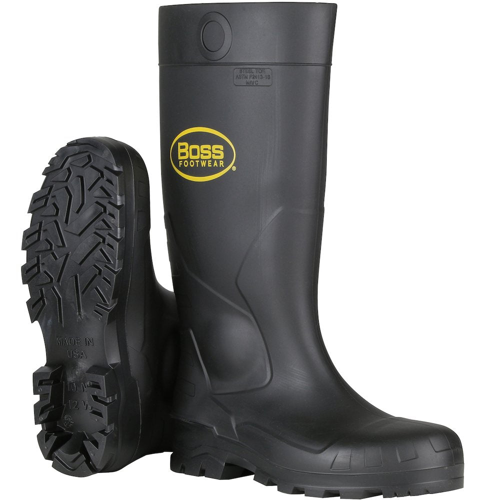 BOSS by PIP 16" BLK PVC Steel TOE Boot SZ 10 (Pair)