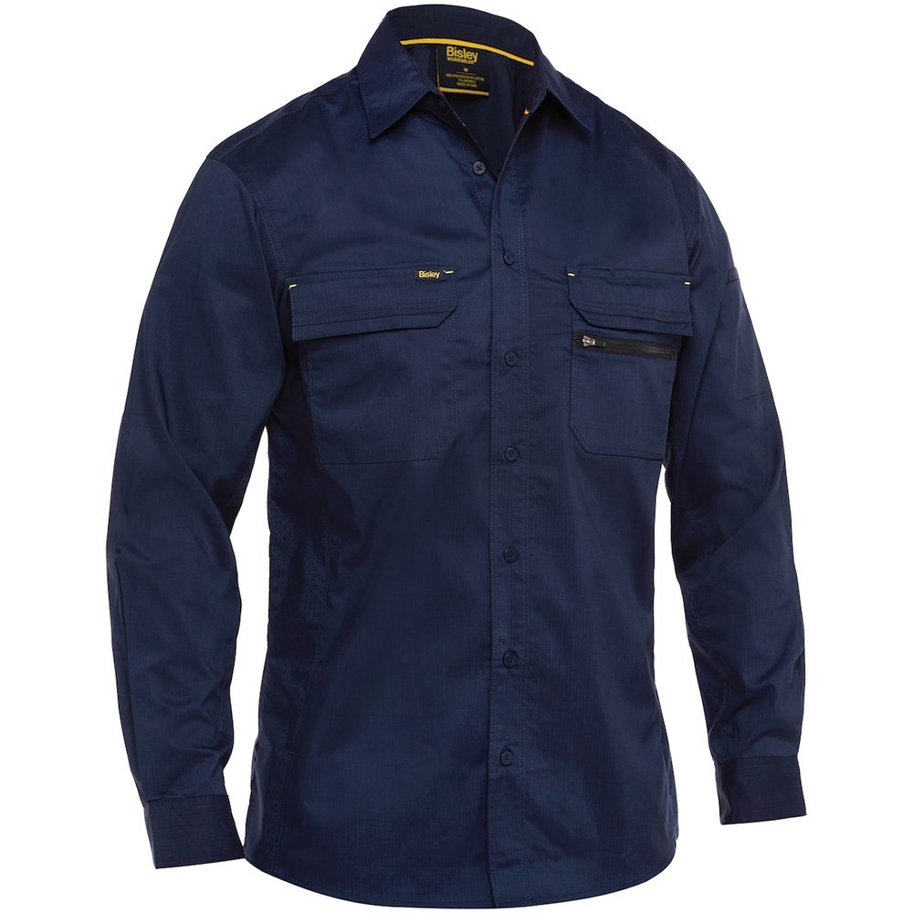 Bisley Workwear by PIP L-sleeve Ripstop Work Shirt W/X-AIRFLOW NVY S
