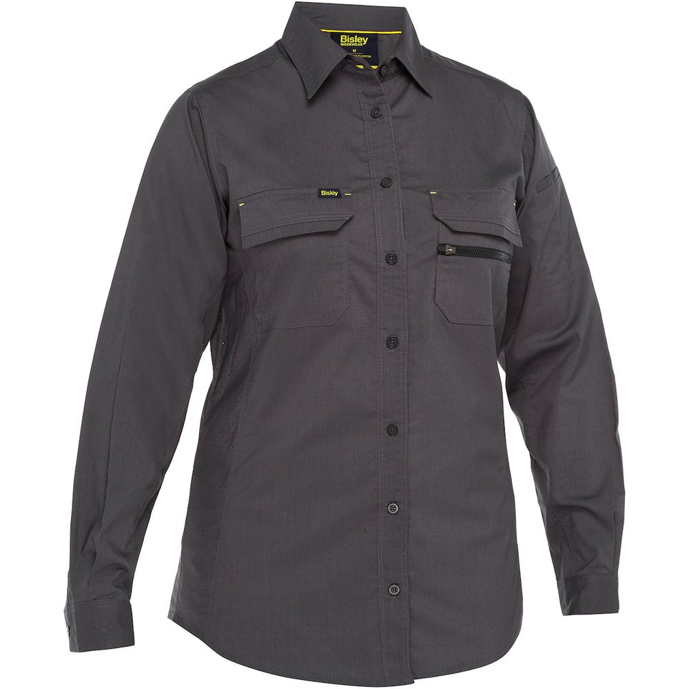 Bisley Workwear by PIP Women L-sleeve Ripstop Work Shirt Airflow GRY XL