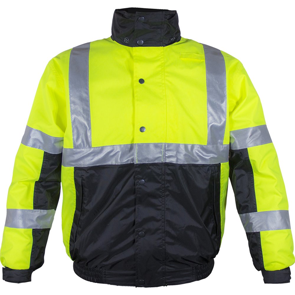 Reflective Apparel by PIP Type R CL3 YEL/BLK Jacket W/HOOD-SYSTEMS Gear L