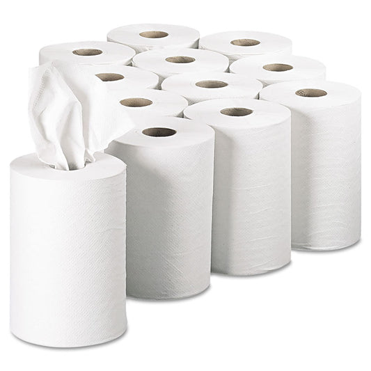 Pacific Blue Basic Recycled Paper Towel Roll, 1-Ply, 7.88" x 350 ft, White, 12 Rolls/Carton