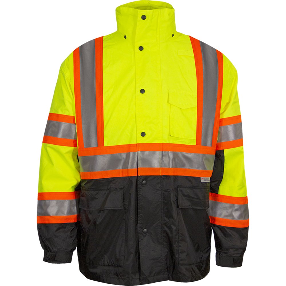 Reflective Apparel by PIP ANSI R CL3 2-TONE Wproofparka X-back BLK 6X