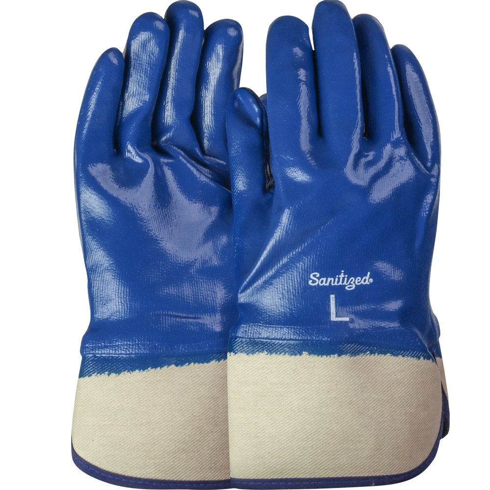 PIP Nitrile Glove Jersey Liner Full Plastic Cuff L, 12 Pairs/Pack