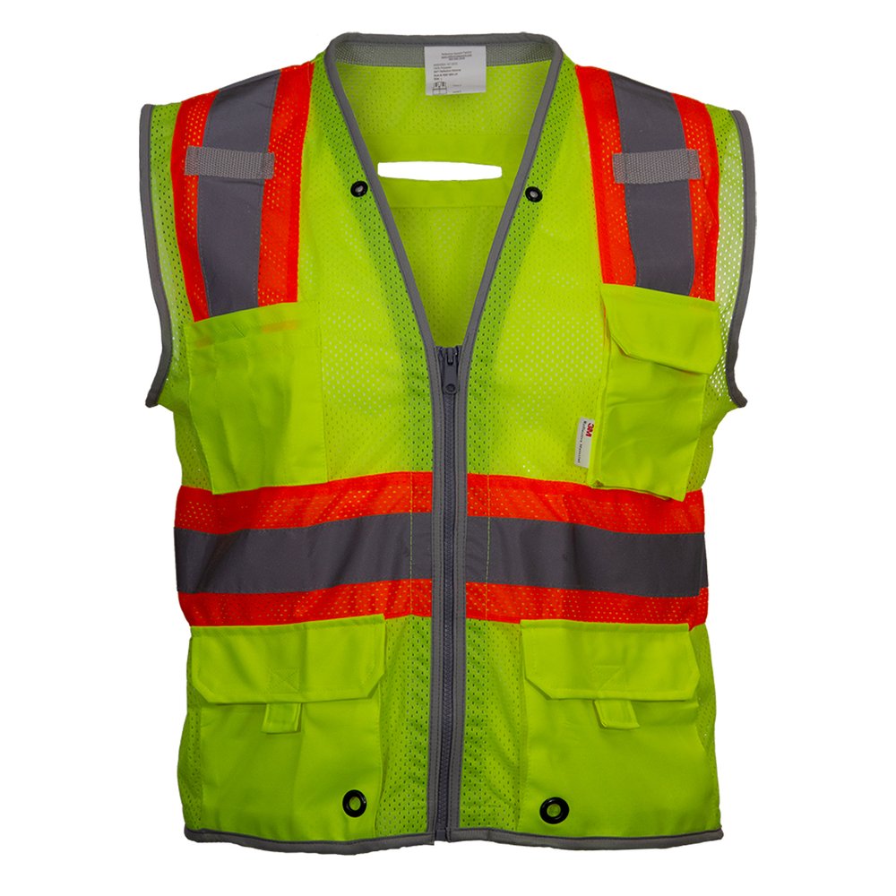 Reflective Apparel by PIP ANSI Type R CL2 2-TONE 10 Pocket Vest D Ring YEL