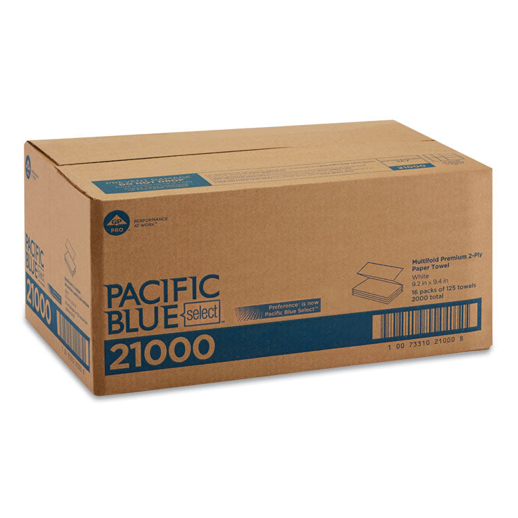 Pacific Blue Select Multi-Fold 2-Ply Paper Towel, 9.2 x 9.4, White, 125/Pack, 16 Packs/Carton