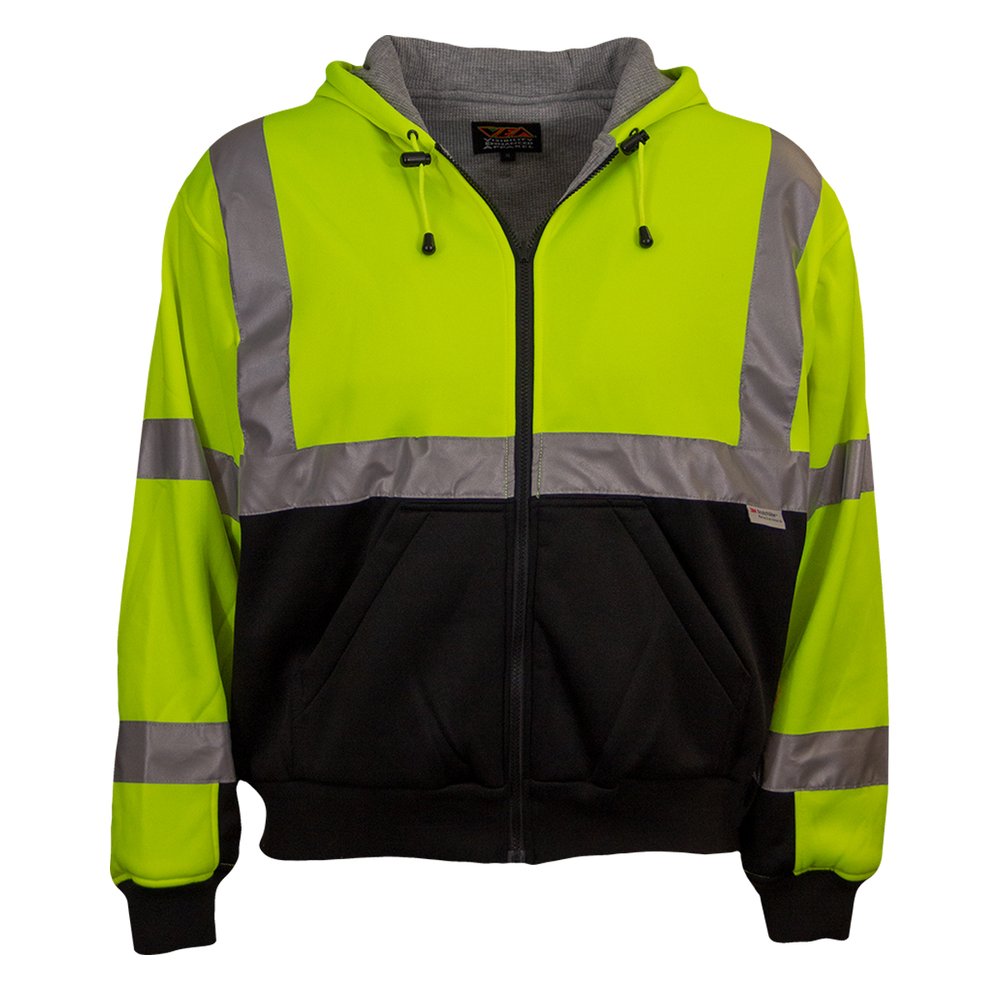 Reflective Apparel by PIP ANSI Type R CL3 ZIP Hooded Sweatshirt BLK Bottom