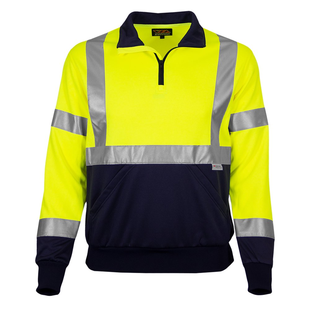 Reflective Apparel by PIP ANSI Type R CL3 Qtr-zippullover S.shirt YEL/NVY