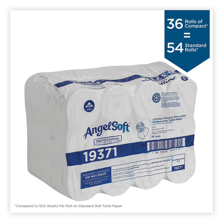 Compact Coreless Bath Tissue, Septic Safe, 2-Ply, White, 750 Sheets/Roll, 36 Rolls/Carton