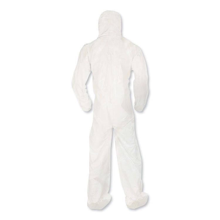 A80 Coveralls with Head/Foot Covering, Zipper Front with Storm Flap, Saranex 23-P/Cloth, 4X-Large, White, 10/Carton