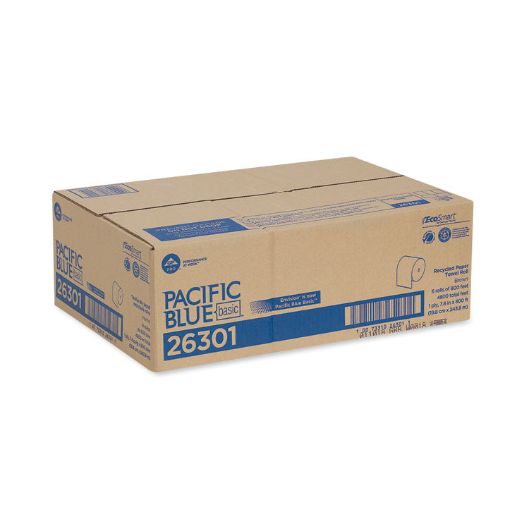 Pacific Blue Basic Recycled Nonperforated Paper Towel Rolls, 1-Ply, 7.78 x 800 ft, Brown, 6 Rolls/Carton