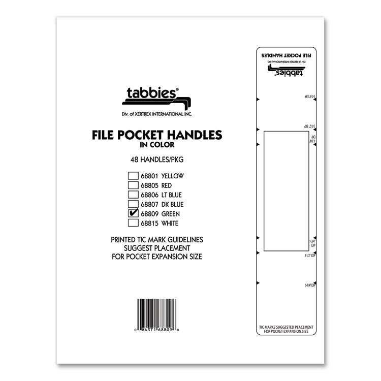 File Pocket Handles, 9.63 x 2, Green/White, 4/Sheet, 12 Sheets/Pack