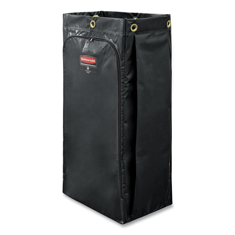 Replacement Executive Vinyl Bag for Rubbermaid Commercial High-Capacity Cleaning Carts, 34 gal, Black, 4/Carton