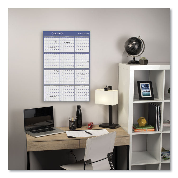 Vertical/Horizontal Erasable Quarterly/Monthly Wall Planner, 24 x 36, White/Blue Sheets, 12-Month (Jan to Dec): 2026