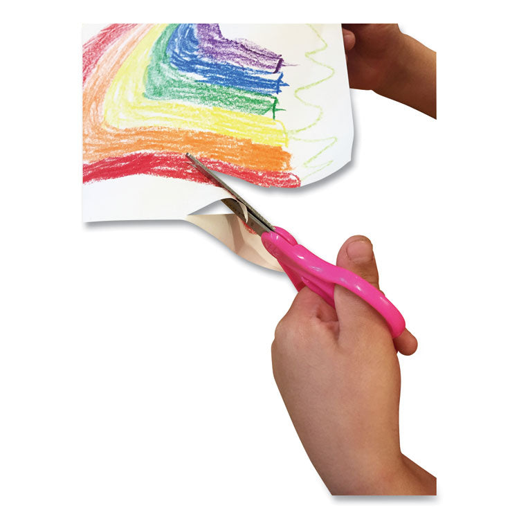 For Kids Scissors, Pointed Tip, 5" Long, 1.75" Cut Length, Straight Handle, Randomly Assorted Handle Color