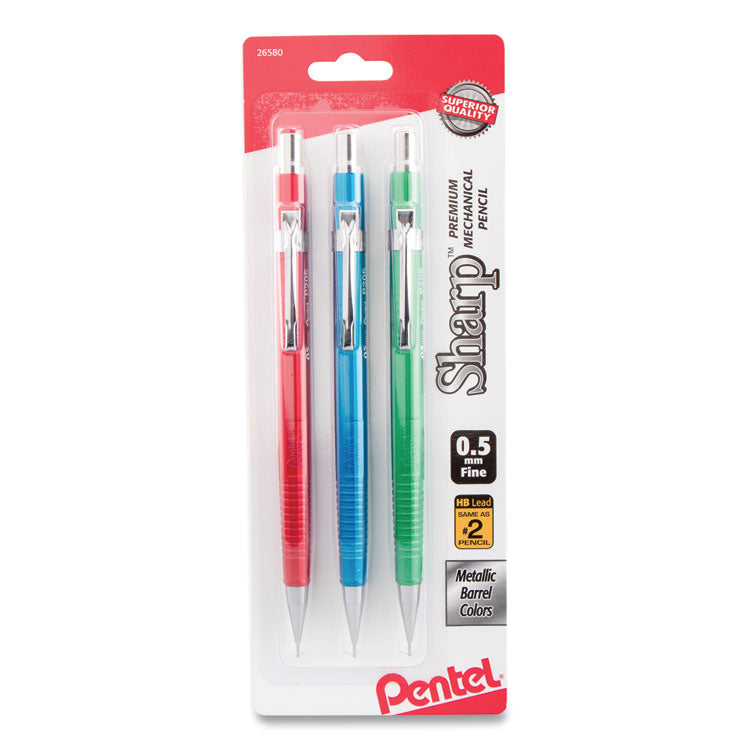 Sharp Mechanical Pencil, 0.5 mm, HB (#2), Black Lead, Assorted Barrel Colors, 3/Pack