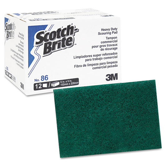 Heavy Duty Scouring Pad 86, 6 x 9, Green, 12/Pack, 3 Packs/Carton