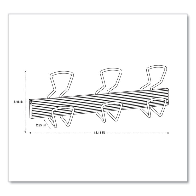 Wall-Mount Coat Hooks, 18.11 x 2.95 x 6.45, Metal, Silver, 22 lb Capacity