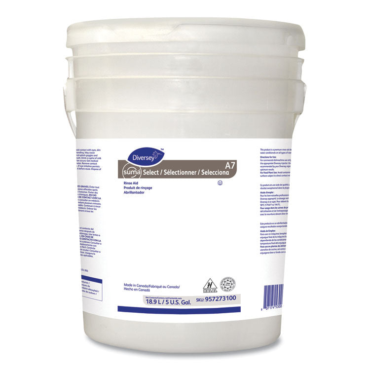 Suma Select A7 Rinse Aid, Warewashing, Unscented, 5 gal Pail