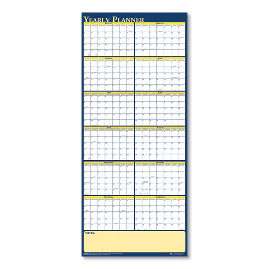 Recycled Reversible Yearly Wall Planner, 60 x 26, White/Blue/Yellow Sheets, 12-Month (Jan to Dec): 2026