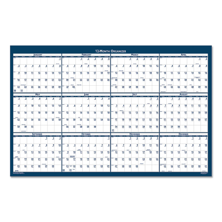 Recycled Poster Style Reversible/Erasable Yearly Wall Calendar, 32 x 48, White/Blue/Gray Sheets, 12-Month (Jan to Dec): 2026