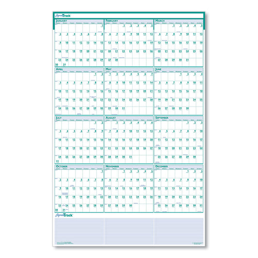 Express Track Recycled Reversible/Erasable Yearly Wall Calendar, 24 x 37, White/Teal Sheets, 12-Month (Jan to Dec): 2026