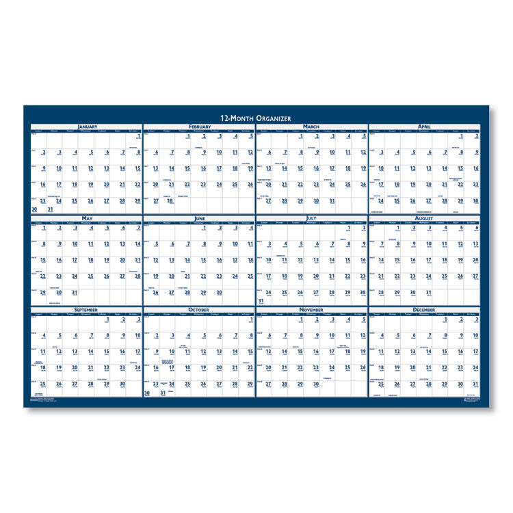 Recycled Poster Style Reversible/Erasable Yearly Wall Calendar, 24 x 37, White/Blue/Gray Sheets, 12-Month (Jan to Dec): 2026