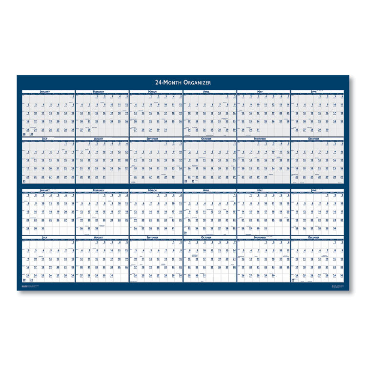 Reversible/Erasable Two-Year Wall Calendar, 24 x 37, Light Blue/Blue/White Sheets, 24-Month: Jan 2026 to Dec 2027