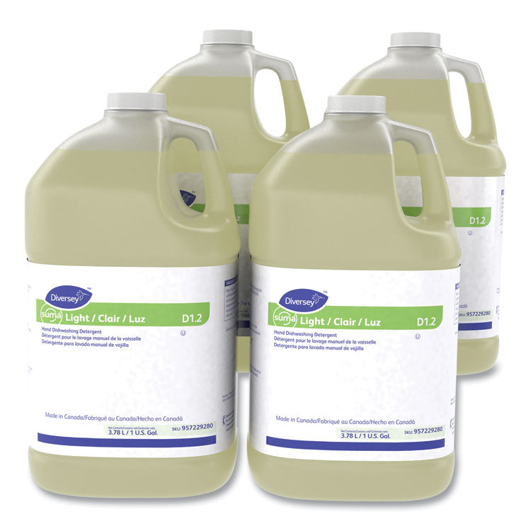 Suma Light D1.2 Hand Dishwashing Detergent, Citrus Scent, 1 gal Container, 4/Carton